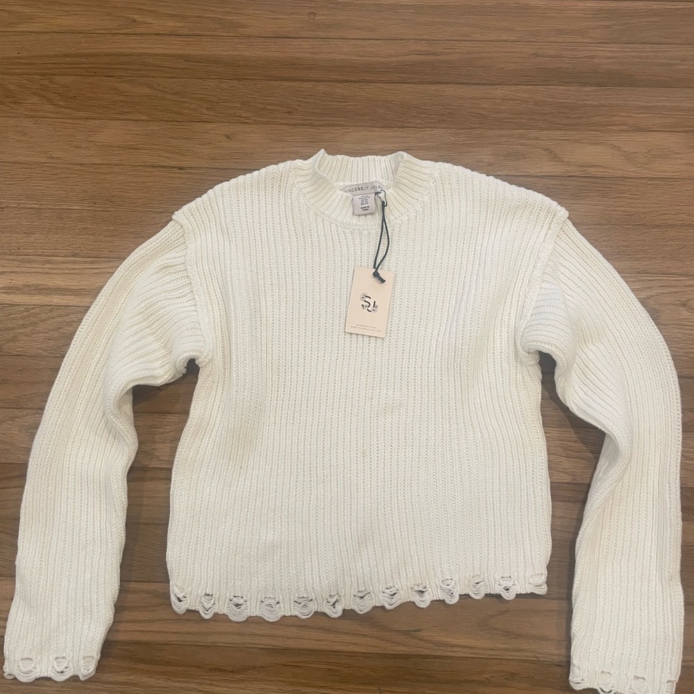 White Ribbed Knit Sweater